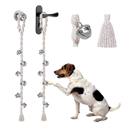 GINIDEAR Hundeglocken zum Hinausgehen & Welpentöpfchentraining, verstellbare Hundetürklingel Ring to Go Töpfchen, handgefertigt mit Premium-Garn, gedrehter Stil, Beige, 2 Stück von GINIDEAR