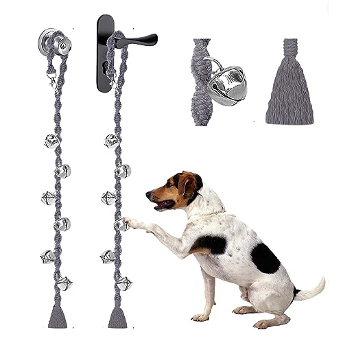 GINIDEAR Hundeglocken zum Hinausgehen & Welpentöpfchentraining, verstellbare Hundetürklingel Ring to Go Töpfchen, handgefertigt mit Premium-Garn, gedrehter Stil, Grau, 2 Stück von GINIDEAR