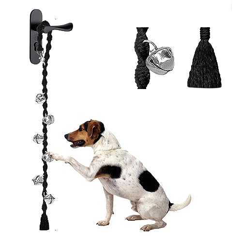 GINIDEAR Hundeglocken zum Hinausgehen & Welpentöpfchentraining, verstellbare Hundetürklingel Ring to Go Töpfchen, handgefertigt mit Premium-Garn, verdrehter Stil, reines Schwarz von GINIDEAR