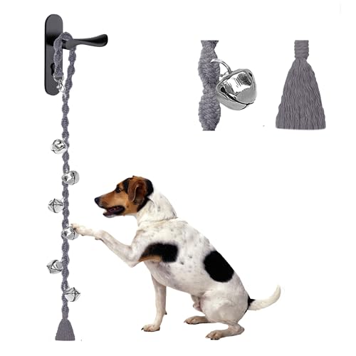 GINIDEAR Hundeglocken zum Ausgehen & Welpentöpfchentraining, verstellbare Hundetürklingel Ring to Go Töpfchen, handgefertigt mit Premium-Garn, Twisted Style, Grau von GINIDEAR