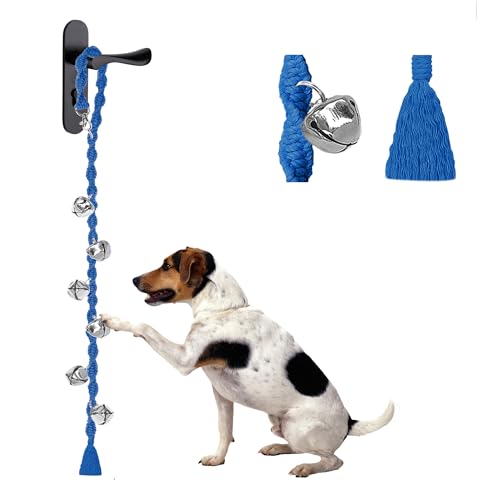 GINIDEAR Hundeglocken zum Ausgehen & Welpentöpfchentraining, verstellbare Hundetürklingel Ring to Go Töpfchen, handgefertigt mit Premium-Garn, Twisted Style, Blau von GINIDEAR