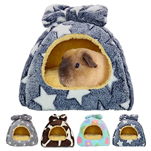 GINIDEAR Meerschweinchen-Bett, Meerschweinchen-Versteck, Haus-Zubehör, warmes Bett für Kleintiere, Hamster, Chinchillas, Zwerghasen Igel, Grau Sterne von GINIDEAR