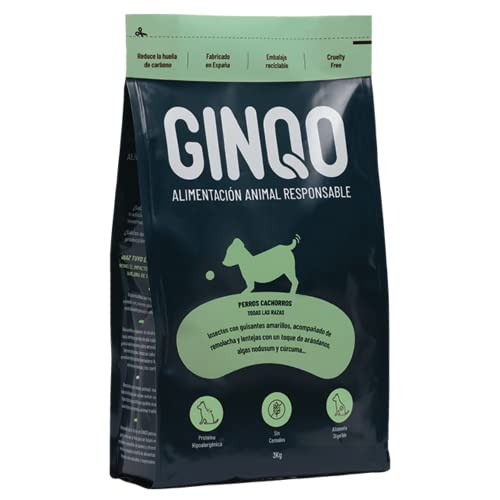 Ginqo Naturfutter für Welpen 3 kg - Insektenproteinfutter Hypoallergen Getreidefrei Glutenfrei Verdauungs 32% Protein - Verantwortungsbewusstes Futter von GINQO