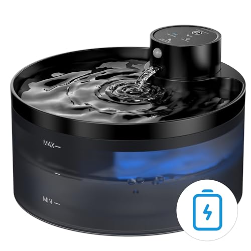 Katzenbrunnen Kabellos: 3.2 L Trinkbrunnen für Katze - Katzenbrunnen für Katzen - mit Bewegungsmelder - 4200mAh Akkukapazität - Pumpe Leiser Betrieb mit Led - Hochwertige Filtration - BPA-frei von GIOTOHUN