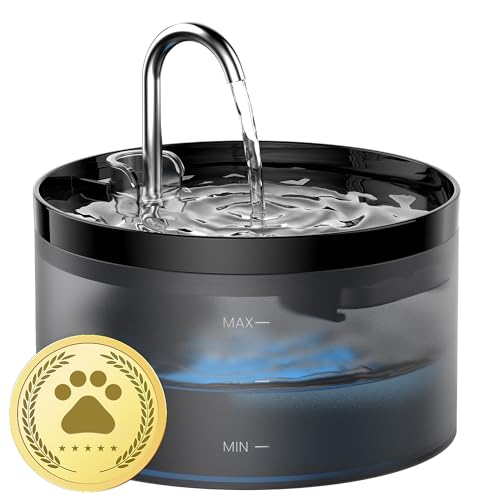 Katzenbrunnen, GIOTOHUN Super Silent Trinkbrunnen für Katze, 64oz Katzenbrunnen für Katzen, LED Licht, Aktivkohlefilter, Intelligente Pumpe, Durchsichtiger Wassertank, Zwei Wasserflussmuster, Schwarz von GIOTOHUN