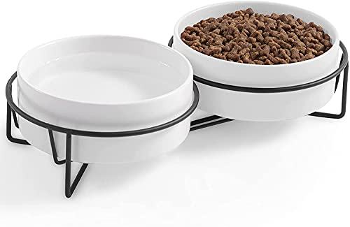 GIZMO Futternapf Cat Doppelt - Weiß - 2 Keramik Trink- & Futternäpfe mit Ständer - Trinknapf - 13CM - 400ML von GIZMO