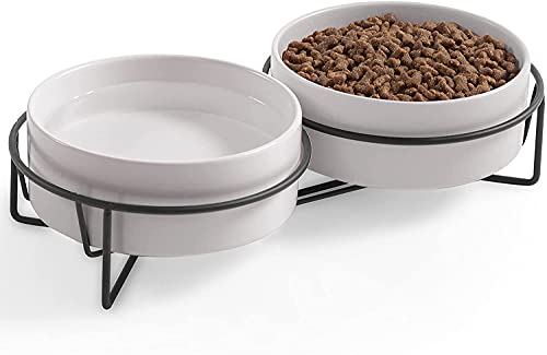 Gizmo Futternapf Katze/Hund Doppelt - Grau - 2 Keramik Trink- & Futternäpfe mit Ständer - Trinknapf - 15.5CM - 850ML von GIZMO