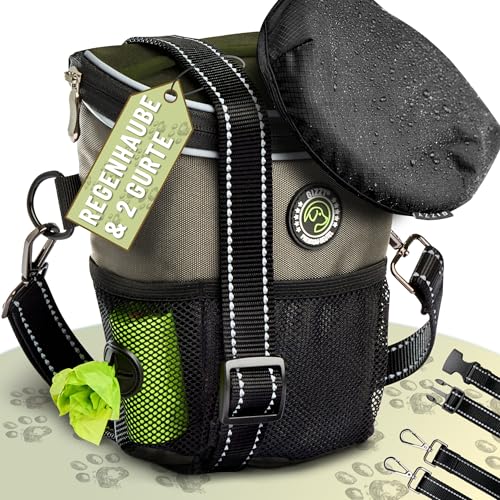 GIZZY® Leckerlitasche für Hunde + REGENHAUBE I Leckerlibeutel für Hunde mit praktischer Einhand-Öffnung I Hunde Leckerlitasche für Training & Welpenerziehung I Gassi Tasche Hund [Beige] von GIZZY