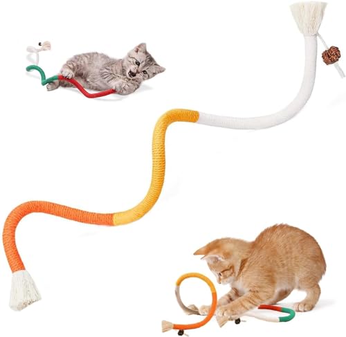 GJV Katzenspielzeug Kauseile mit nachfüllbarer natürlicher Katzenminze, sicheres Zahnreinigungsspielzeug für Indoor-Kätzchen, interaktives Katzenminze, Kitty-Spielzeug für alle Rassen, 70 cm (Orange) von GJV