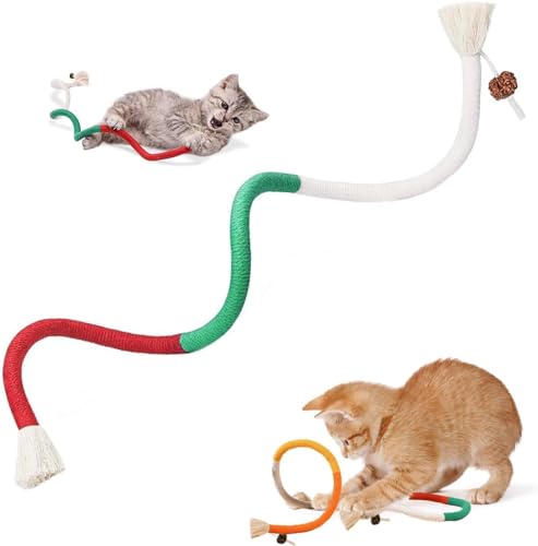 GJV Katzenspielzeug Kauseile mit nachfüllbarer natürlicher Katzenminze, sicheres Zahnreinigungsspielzeug für Indoor-Kätzchen, interaktives Katzenminze, Kitty-Spielzeug für alle Rassen, 70 cm (Rot) von GJV