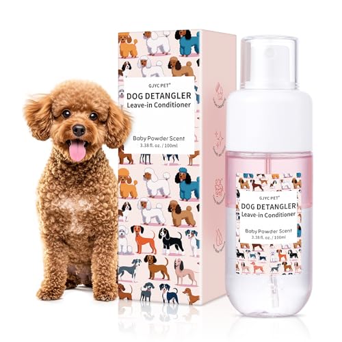 Hunde-Entwirrungsspray, Leave-in-Entwirrer & Entfilzungsspray für Hunde, Babypuderduft, professionelle Pflegeformel enthält Kokosöl und Jojobaöl für einfache verwicklungsfreie Fellpflege (100 ml) von GJYC PET