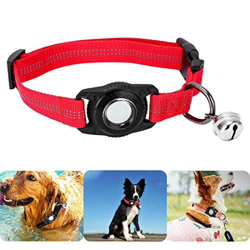 Hundeband mit AirTag Airtag-Hundehalsband für wasserdicht AirTag-Haustiere Anti-Drop AirTag-Hundeleine Haustierhalsband-Etui Anti-Verlust-Air-Tag-Etui-Halter und Hunde Schlaufenzubehör (Rot-S) von GKKBUFF