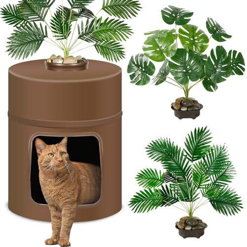 GKOKG 6-teiliges Pflanzentoiletten-Set enthält 2 künstliche Pflanzen und versteckte Katzentoilette und Echtstein, Katzenklo für drinnen und draußen, versteckte Katzentoilette für Möbel, von GKOKG