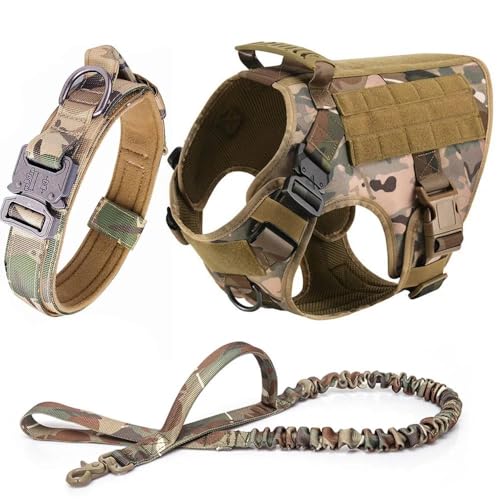 Deutscher Schäferhund Malinois Französische Bulldogge Camping Jagd Training Gehgeschirr Halsband Leine Set Verstellbares Militärisches Taktisches Hundegeschirr Leine Set Nylon Großes Hundegeschir von GKRB