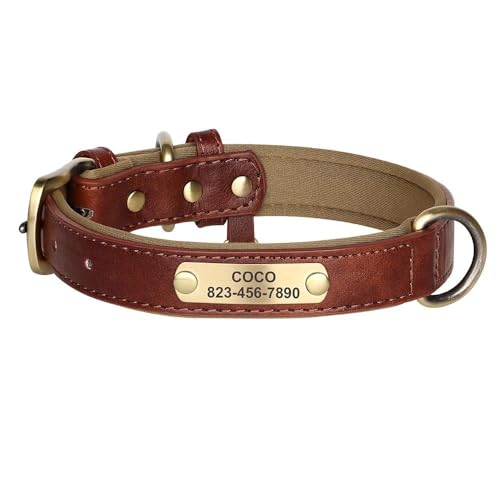 Hundehalsband mit Gravur, personalisierbar, PU-Leder, Anti-Verlust-Hundehalsband für kleine und mittelgroße Hunde, Bulldoggen, E, XS von GKRB