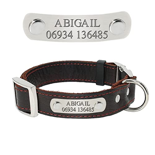 Individuelles Hundehalsband, Langlebig, Echtes Leder, DIY-Namensschild-Halsband, Verstellbares Haustier-ID-Tag-Halsband, Chihuahua, Mops, Labrador, Collie-Halsband,Braun,XS von GKRB