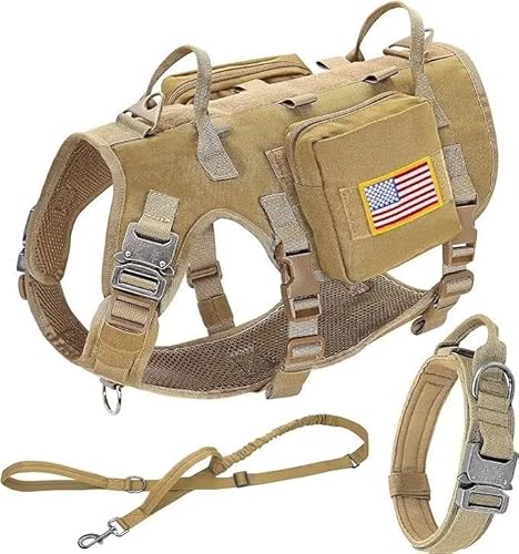 Militärisches Taktisches Nylon-Hundegeschirr, Halsband-Leine-Set, Großer Hund, Camping, Training, Jagdgeschirr, Weste Für Deutschen Schäferhund, Französische Bulldogge, Labrador,Khaki,M von GKRB