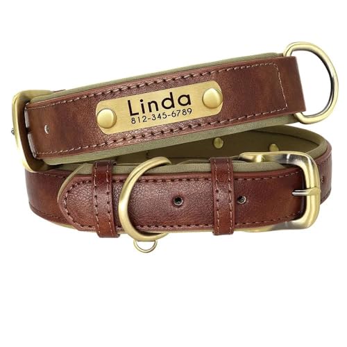 Personalisiertes Hundehalsband, Leder, Namensschild, verstellbares Hundehalsband, Anti-Verlust-Halsband für Labrador, Französische Bulldogge, D, XS von GKRB