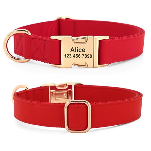 Personalisiertes Hundehalsband Aus Leder Und Nylon, Hunde-ID-Namens-Telefonnummer-Halsband, Anti-Verlust-Hunde-Namensschild-Halsband, Labrador-Schäferhund-Mops-Halsband,Rot,L von GKRB