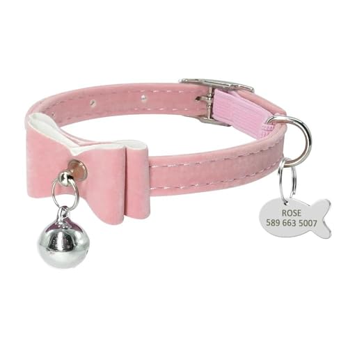 Personalisiertes Katzenhalsband mit Schleife, personalisierbar, mit Glöckchen, Anti-Verlust, verstellbares Katzen- und Hundehalsband für Chihuahua, Mops, Französische Bulldogge, B, XS von GKRB