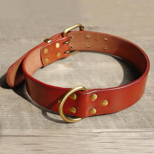 Robustes Hundehalsband Aus Leder, Verstellbares Hundehalsband, Vintage-Hundehalsband, Deutscher Schäferhund, Rottweiler, Französische Bulldogge, Labrador, Mehrfachhalsband,Braun,L von GKRB