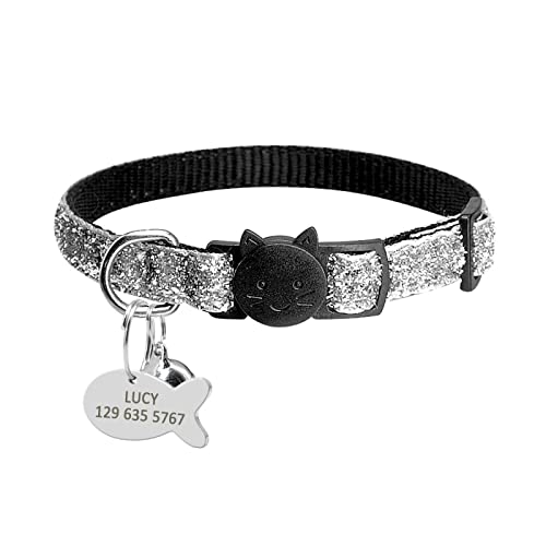 Schnellverschluss-Katzenhalsband, Sicheres Breakaway-Katzenhalsband, Personalisiertes Katzen- Und Hundehalsband, Individuelle Katzenhalsband-Halskette Mit Glöckchen Für Chihuahua, Mops,L,S-H von GKRB