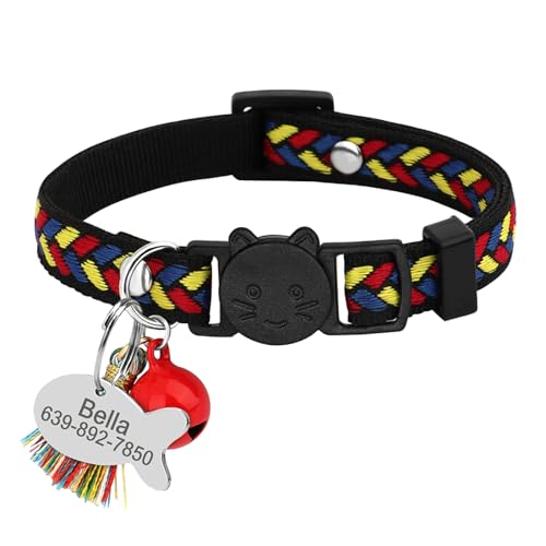 Security Breakaway Katzenhalsband, Personalisiertes Bedrucktes Katzenhalsband Mit Glöckchen, Individuelles Katzenhalsband Im Böhmischen Stil, Anti-Verlust-Haarschwanz-Fisch-ID-Tag-Halsband F von GKRB