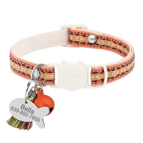 Security Breakaway Katzenhalsband, Personalisiertes Bedrucktes Katzenhalsband Mit Glöckchen, Individuelles Katzenhalsband Im Böhmischen Stil, Anti-Verlust-Haarschwanz-Fisch-ID-Tag-Halsband F von GKRB