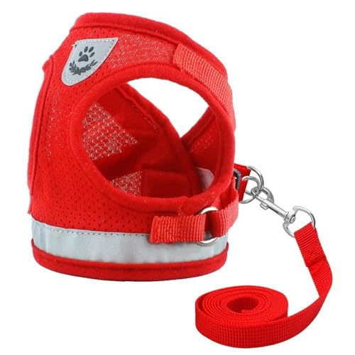 Strapazierfähiges Nylon-Mesh-Hunde- Und Katzengeschirr, Chihuahua, Mops, Französische Bulldogge, Verstellbares Geschirr, Leine-Set, Für Den Außenbereich, Reflektierend, Haustier, Gehtraining von GKRB