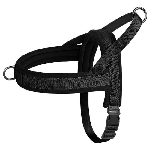 Verstellbares Nylon-Haustiergeschirr, Gepolstertes Hundegeschirr, Keine Spannung, Hundegeschirr, Weicher Komfort, Haustiergeschirr, Hunde-Camping-Trainingsgeschirr,Schwarz,XS von GKRB