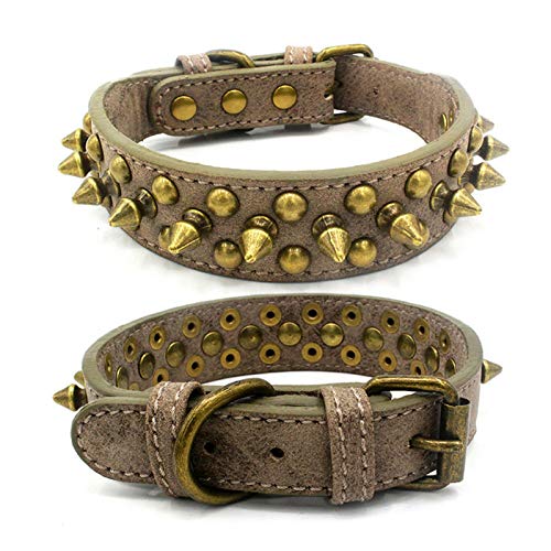 Vintage Leder Hundehalsband Französische Bulldogge Pudel Pitbull Halsband Verstellbares Hundehalsband Mit Nieten Für Kleine Mittelgroße Hunde,B,XL von GKRB