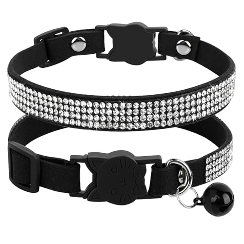 Weiches Wildleder-Katzenhalsband, Glänzendes Strass-Katzenhalsband Mit Glöckchen, Sicherheits-Katzenhalsband, Verstellbares Katzenhalsband, Anti-Verlust, Eingelegtes Strass-Katzenhalsband,Sc von GKRB