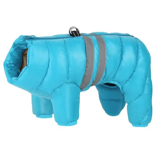 Winter Verdickte Warme Einfarbige Hundejacke Kleidung Haustierjacke Overall Outdoor Winddicht Wasserdicht Reflektierende Haustierjacke Chihuahua Mops Französische Bulldogge Jacke,Blau,18 von GKRB