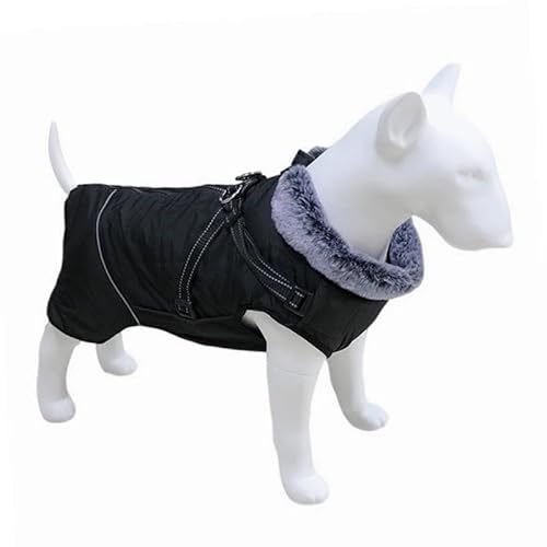 Winter Warme Pelzkragen Haustierjacke Outdoor Wasserdicht Winddicht Reflektierende Hundejacke Kleidung Mit Geschirr Labrador Chihuahua Mops Französische Bulldogge Jacke Kleidung,Schwarz,2XL von GKRB