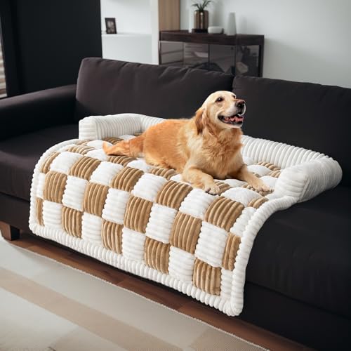 GKXLH Hundebetten für große, mittelgroße und kleine Hunde – weiches, gemütliches Flanell-Hundebett, waschbar, große Hunde, dicke Haustier-Couchbezüge für Sofa für Möbel, Hellkaffee, Größe S (75 x 75 von GKXLH