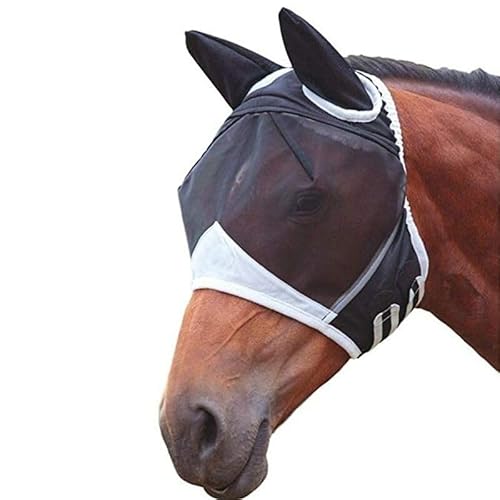 Fliegenmaske Pferd Pferde Fliegenmaske Fliegenhaube Pferde Horse Fly Mask mit Ohrenschutz für UV-Schutz und Pferdefliegen von GKZB