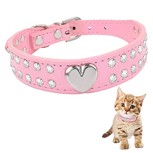 GLADFRESIT Kristall-Hundehalsband, PU-Leder, Rosa, Haustierhalsband mit verstellbarem Riemen, Strass, Kätzchen, Welpen, Halsband für kleine, mittelgroße Haustiere von GLADFRESIT