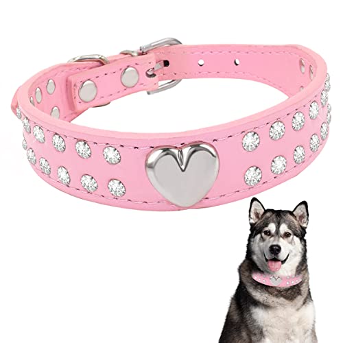 Kristall-Halsband für Hunde und Katzen, PU-Leder, Haustierhalsband, Strass, Welpenhalsband, Diamant, verstellbares Halsband, glitzerndes Halsband von GLADFRESIT