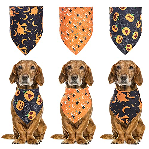 Haustier-Bandanas,Feiertage Hunde-Bandanas 3pcs Halloween Dreieck Lätzchen Hundehalstuch Kürbis Haustier Schal Halstuch Waschbar Haustiere Lätzchen Kostümzubehör für kleine mittelgroße Hunde Katzen von GLAITC