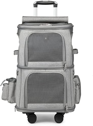 Doppellagiger, Faltbarer Reisekorb für Haustiere mit Rädern, Hundewagen, Katzenbuggy, tragbare Outdoor-Tasche, Haustier-Kinderwagen mit weichen Seiten (schwarz) (Gr) von GLETSF