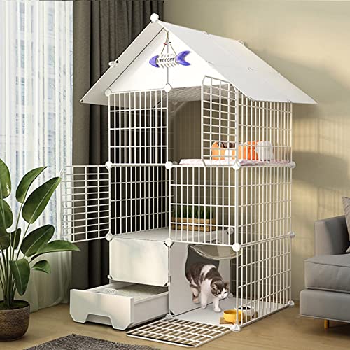 Katzenkäfig - Katzenlaufstall, Käfig Mit Tür Und Geschlossener Katzentoilette, DIY-Laufstall Für Haustiere, Katzenkiste, Käfig, Zwinger, Faltbarer Zaun, Hofbarriere Für KSet B-75 * 49 * 145CM von GLETSF