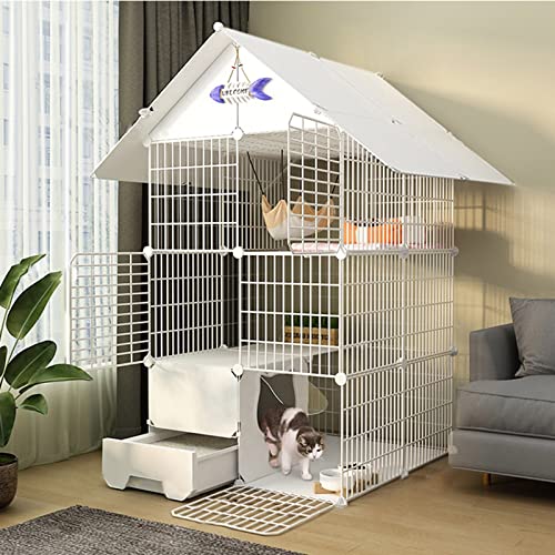 Katzenkäfig - Katzenlaufstall, Käfig Mit Tür Und Geschlossener Katzentoilette, DIY-Laufstall Für Haustiere, Katzenkiste, Käfig, Zwinger, Faltbarer Zaun, Hofbarriere Für KSet C-75 * 85 * 145CM von GLETSF