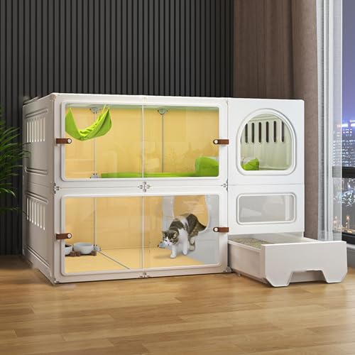 Katzenkäfige, Katzenkiste, Katzenlaufstall Mit Katzentoilette, Schiebetür-Design, Hochauflösendes Transparent, Großer Raum, Belastbar 20–30 KgWhite- A_106*46.5 * 71CM von GLETSF