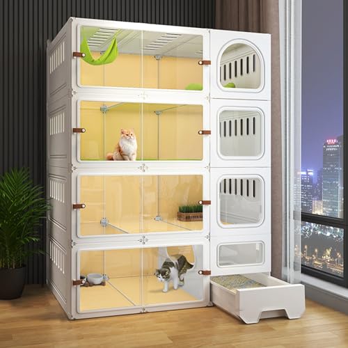 Katzenkäfige, Katzenkiste, Katzenlaufstall Mit Katzentoilette, Schiebetür-Design, Hochauflösendes Transparent, Großer Raum, Belastbar 20–30 KgWhite- B_106*46.5 * 141 von GLETSF