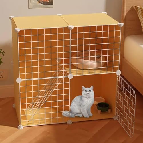 Katzenkäfige Für Den Innenbereich, Groß, DIY-Katzenlaufstall Für Kleintiere, Katzenkisten Für Hauskatzen, Mit Katzennest + Katzenhängematte + Katzentoilette + Katzennapf,C 75x39x73cm von GLETSF