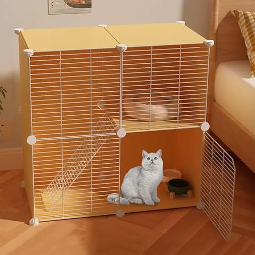 Katzenkäfige Für Den Innenbereich, Groß, DIY-Katzenlaufstall Für Kleintiere, Katzenkisten Für Hauskatzen, Mit Katzennest + Katzenhängematte + Katzentoilette + Katzennapf,D 75x39x73cm von GLETSF