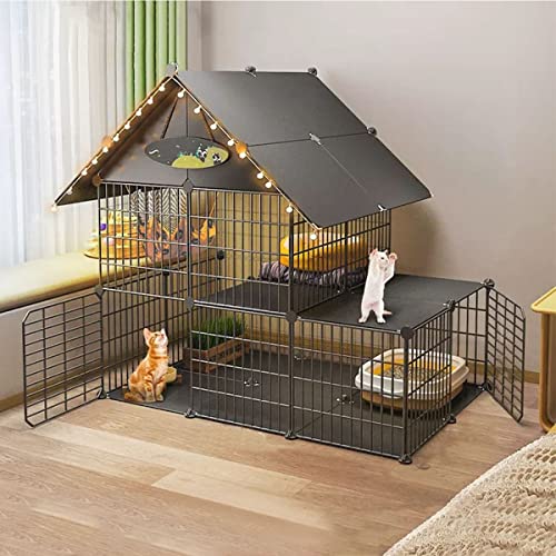 Katzenkäfige Für Den Innenbereich, Große Haustierkiste, Abnehmbarer, Extragroßer Katzenlaufstall, DIY-Käfig Aus Metalldrahtgitter, Haustierkäfige Für Katzen, KatzenkäfigtBlack-111x75x110cm von GLETSF