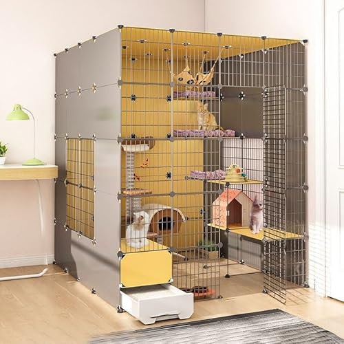 Katzenkäfige Für Den Innenbereich, Großer Katzenkäfig Mit Katzentoilette, DIY-Katzenlaufstall, Katzengehege, Abnehmbarer Drahtzwinger, Käfige Für Kleintiere, Großer Ausla147x187x183cm von GLETSF