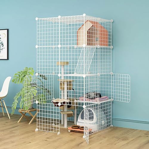 Katzenkäfige Für Den Innenbereich, Großes DIY-Katzengehege, Katzenlaufstall, Abnehmbarer Kleintierkäfig Aus Metall Mit Hängematte/Katzentoilette/Katzennest/Katzennapf, Fü75x75x146cm von GLETSF