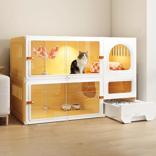 Katzenkäfige Für Den Innenbereich – Katzenkisten Für Hauskatzen, Transparenter Hd-Katzenlaufstall, Schiebetürdesign Für 1–2 Katzen, Chinchillas, Kaninchen Und KleintiereYellow-105 * 45 * 70cm von GLETSF